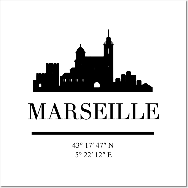 MARSEILLE FRANCE BLACK SILHOUETTE SKYLINE ART Wall Art by deificusArt